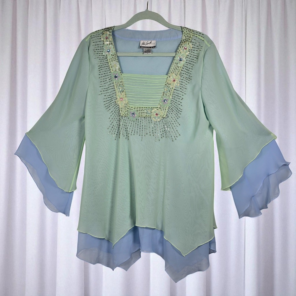 The Look Randolph Duke Beaded Tunic Top Woman 12 Bell Sleeve‎ Layered Fairy Boho